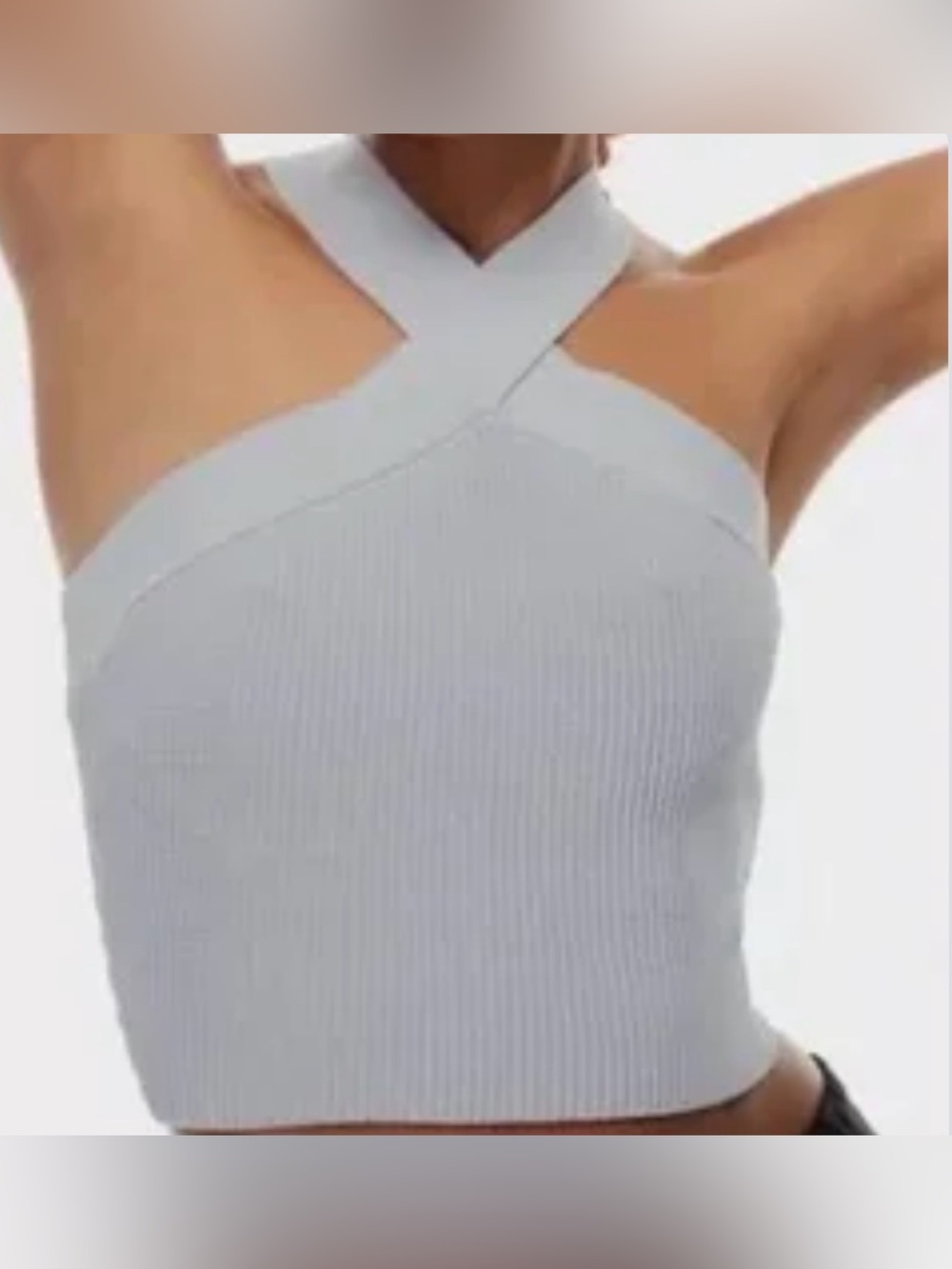 Babaton Light Gray Women’s Crisscross Ribbed Crop Top Size M